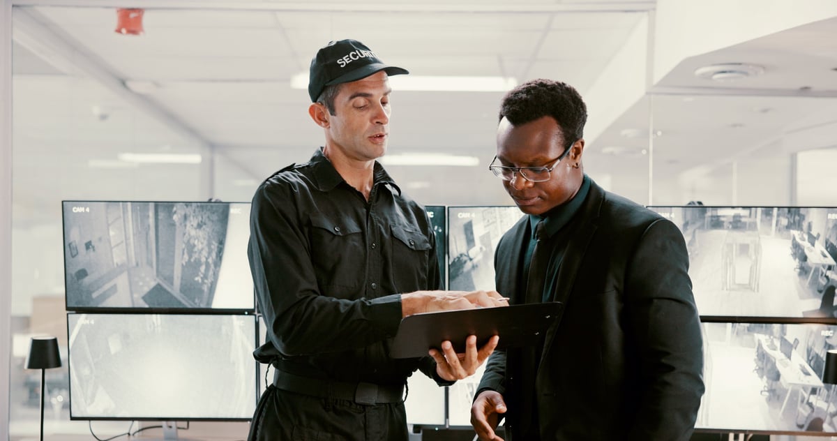 Security team using technology to review footage