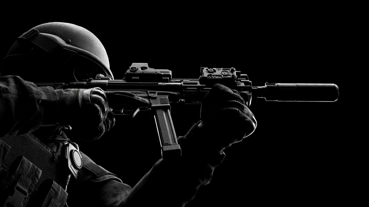 Security officer conducting a patrol in a low-light environment